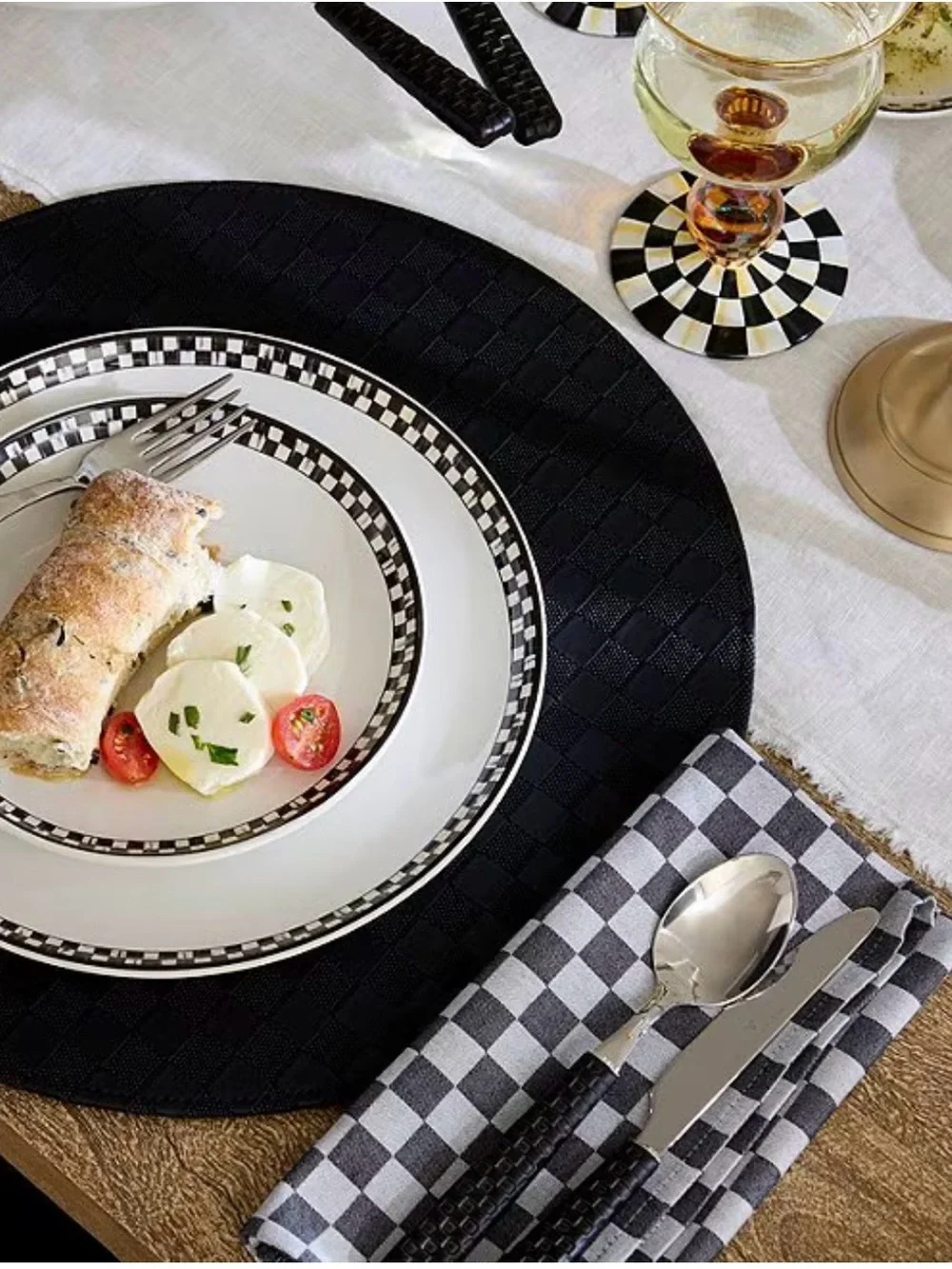 MacKenzie-Childs Black and White Courtly Check Cotton Napkins-Set of Four